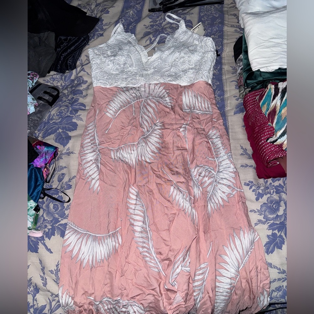 Haute Monde Pink and White Feather Midi Dress